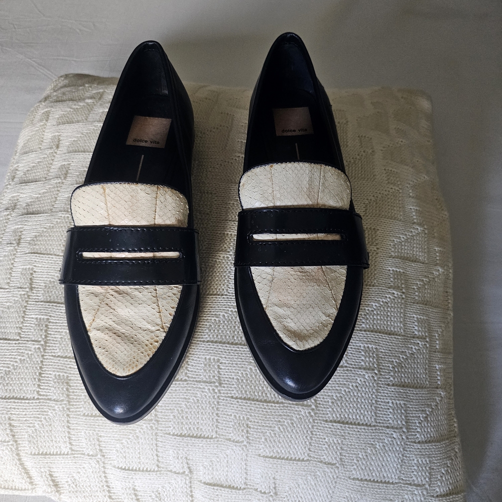 Dolce Vita Women's Black and Cream Slip-On Loafers
